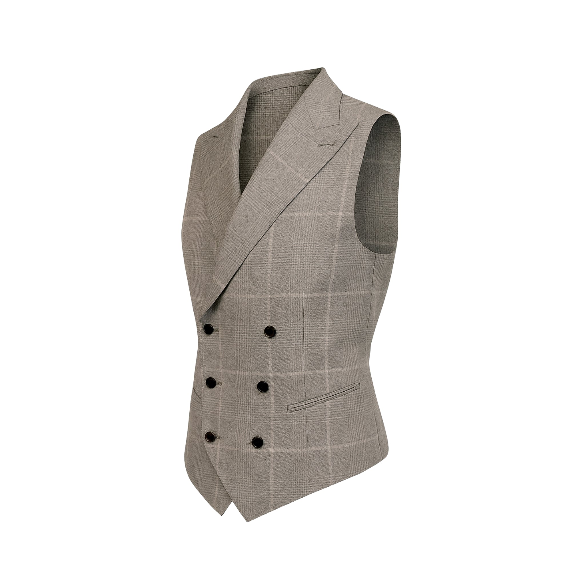 Nebbia Vest  Light Grey Glen Check  Double-Breasted Custom Fit