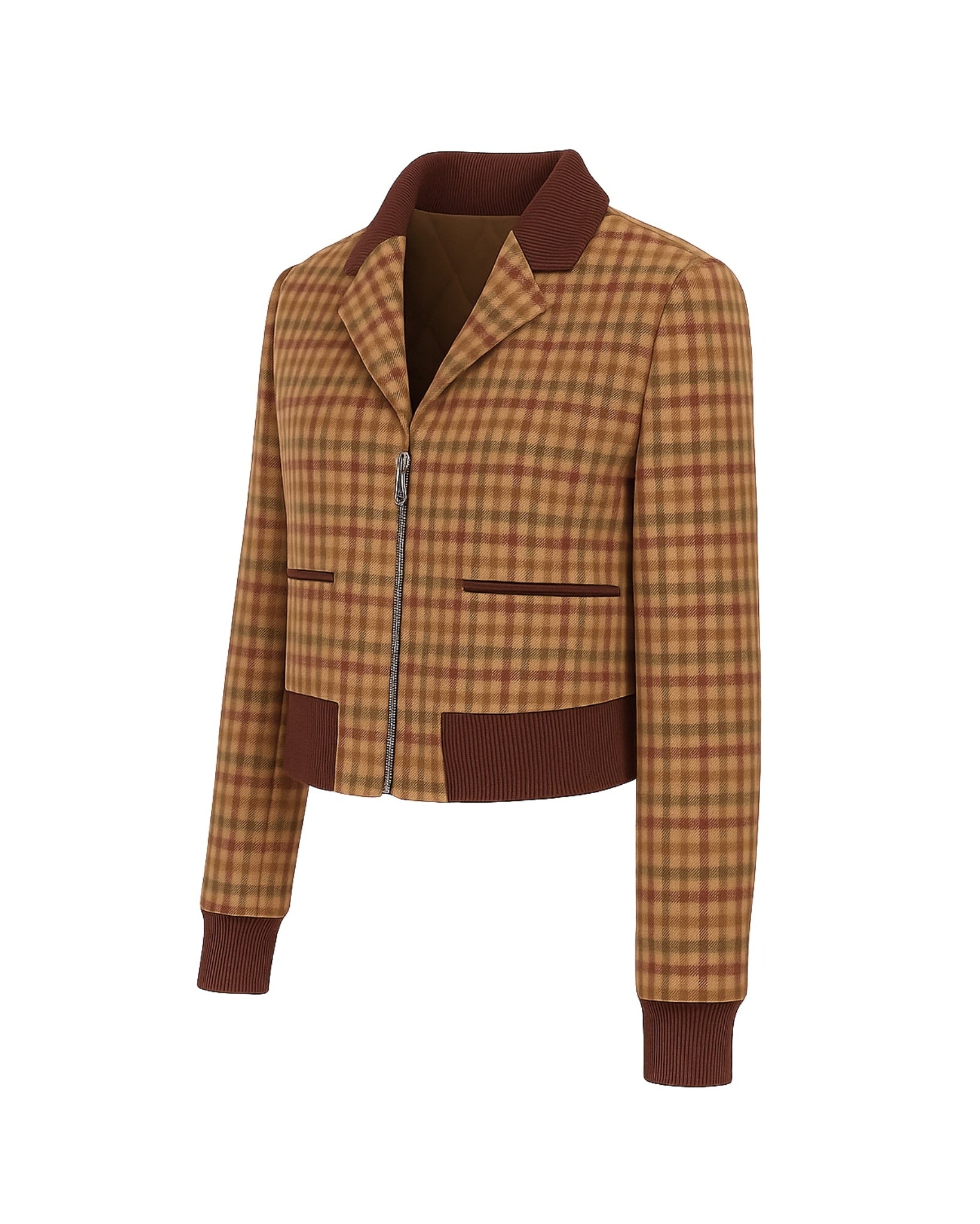 Alba Bomber Jacket  Camel Tone  Plaid Hybrid Blazer