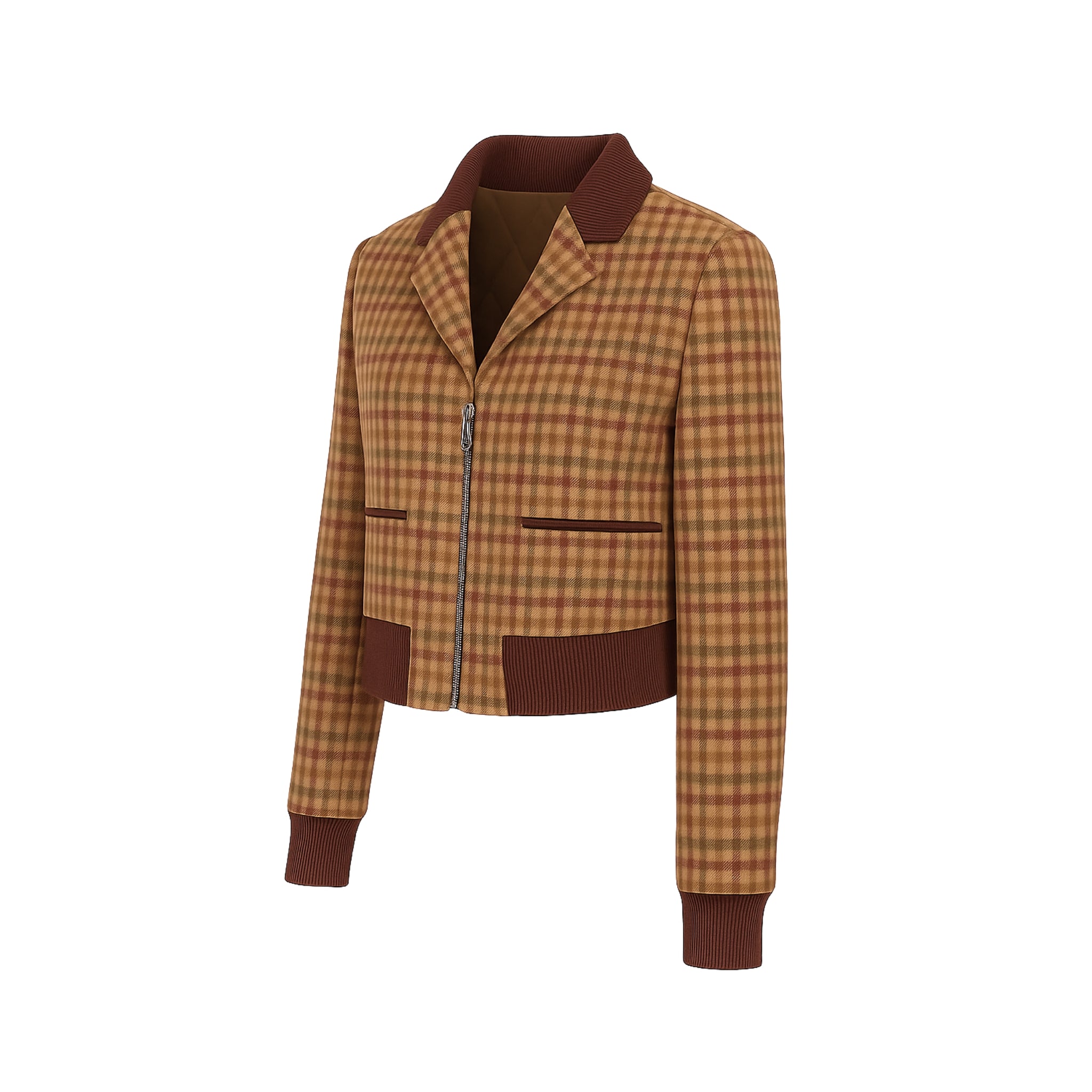 Alba Bomber Jacket  Camel Tone  Plaid Hybrid Blazer