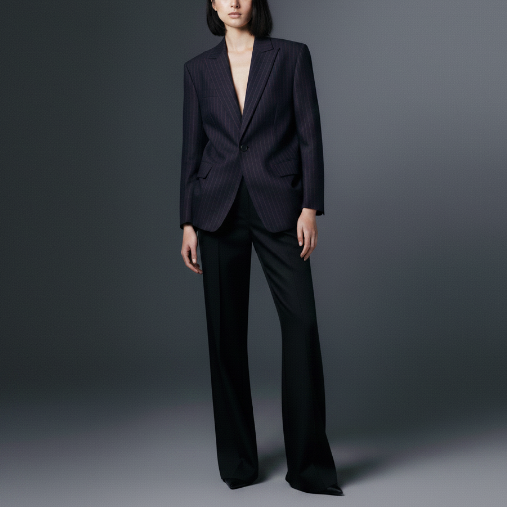 Navy Red Pinstripe Oversized Blazer