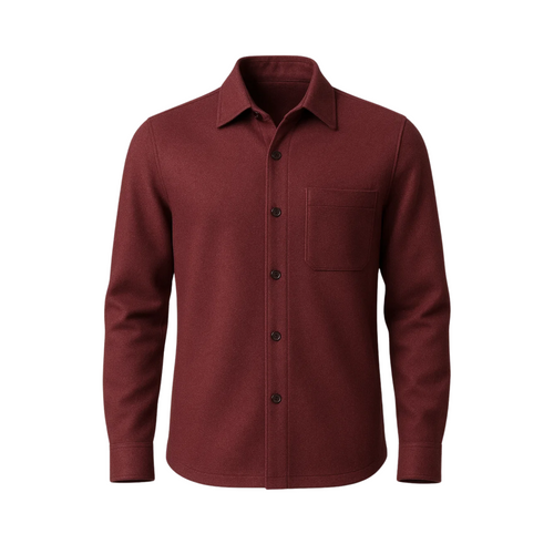 Men's Burgundy Business Shirt with a classic point collar, long sleeves, button-front closure, and a single chest pocket crafted from a rich burgundy fabric for versatile menswear.