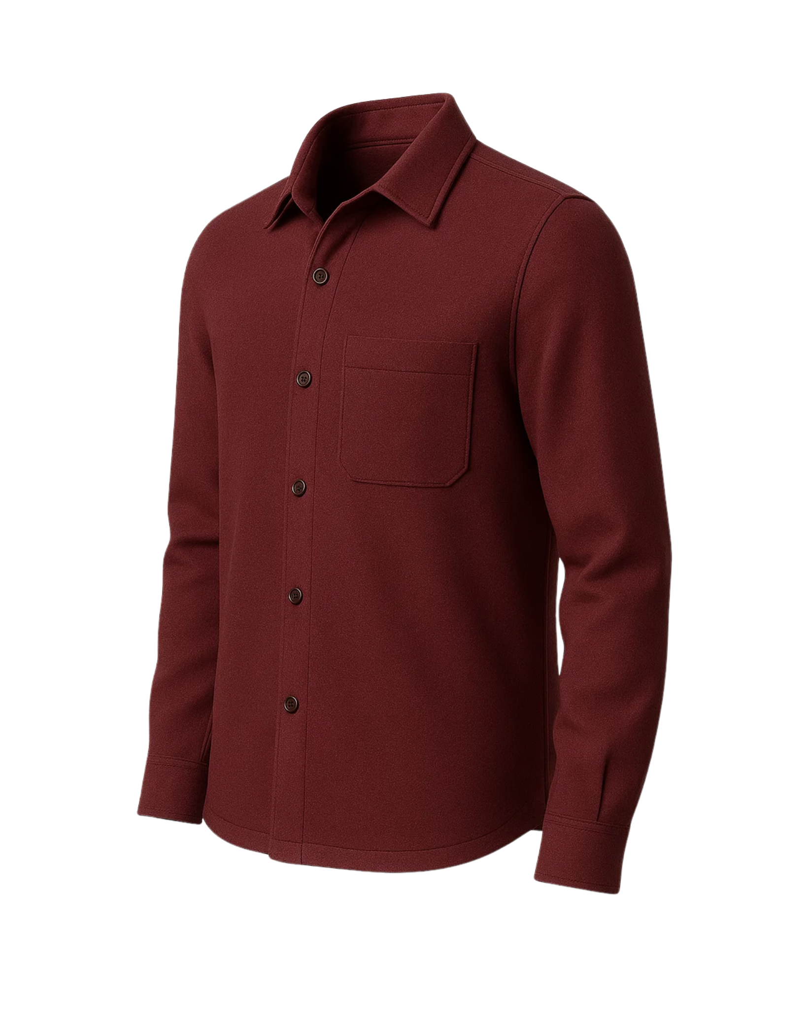 Men's Burgundy Business Shirt with a tailored fit, featuring a classic collar, long sleeves, front button closure, and a single chest pocket in rich burgundy fabric for sophisticated menswear.