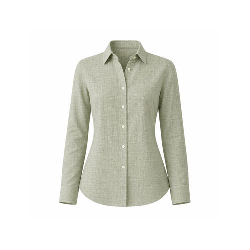 Sage Green Linen Summer Wedding Shirt in a sleek tailored design featuring long sleeves, button front, and breathable linen fabric perfect for elegant, warm-weather occasions.