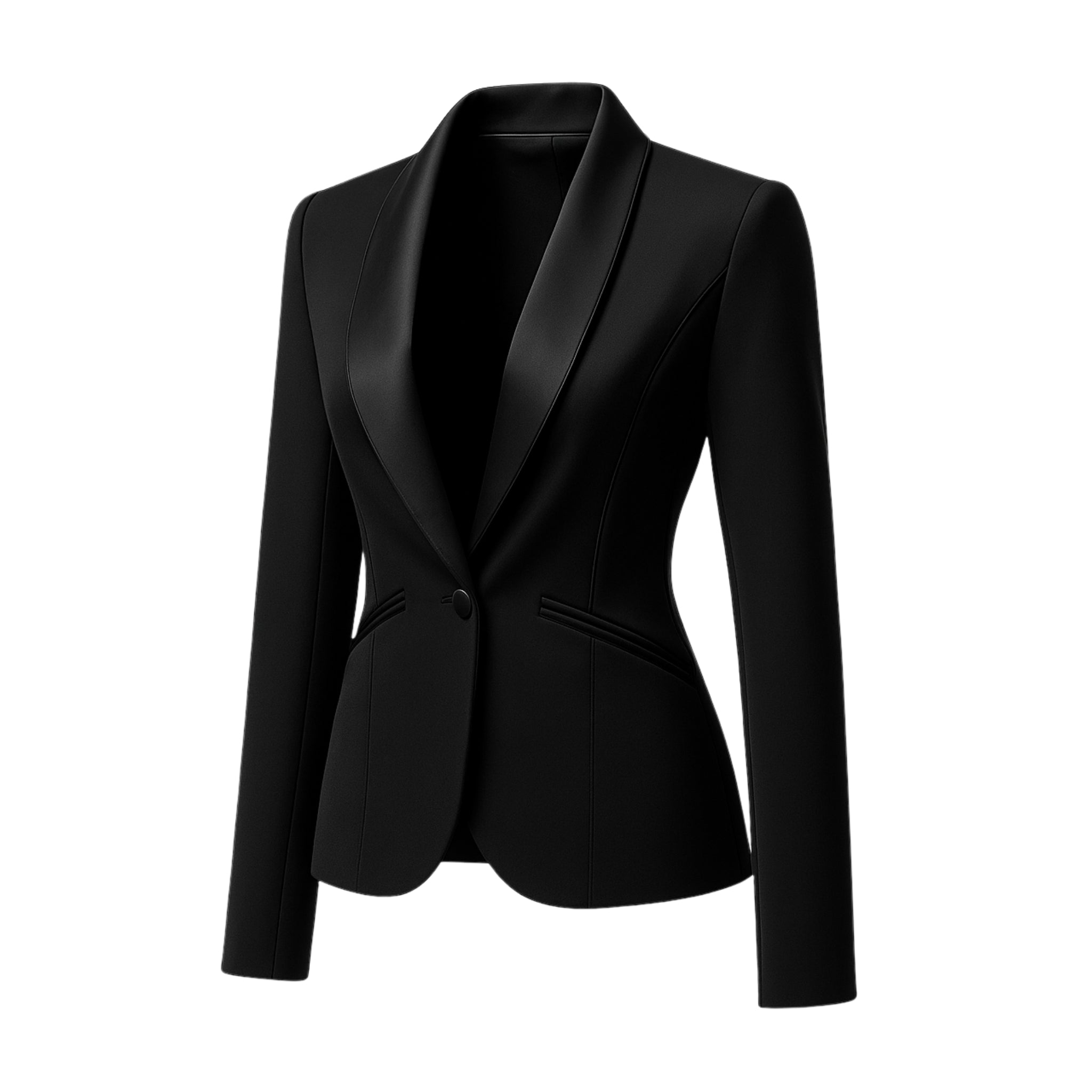 Black Fitted Blazer Shawl Collar Single Button Formal Black Fitted Blazer Shawl Collar Single Button Formal