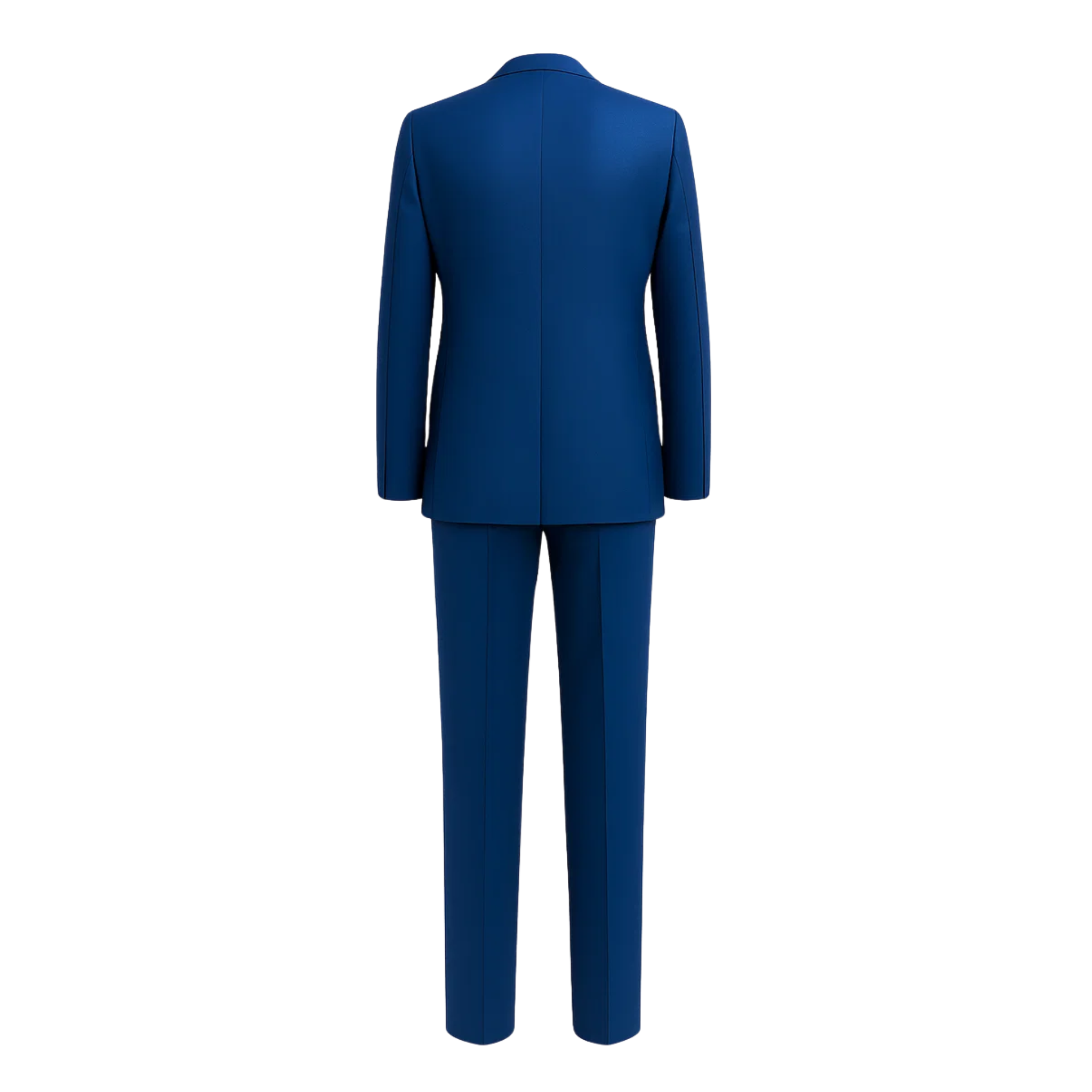 Men's Loro Piana Navy Slim Suit showing a clean back view of a tailored deep navy blazer with structured shoulders and matching slim trousers in premium fabric.