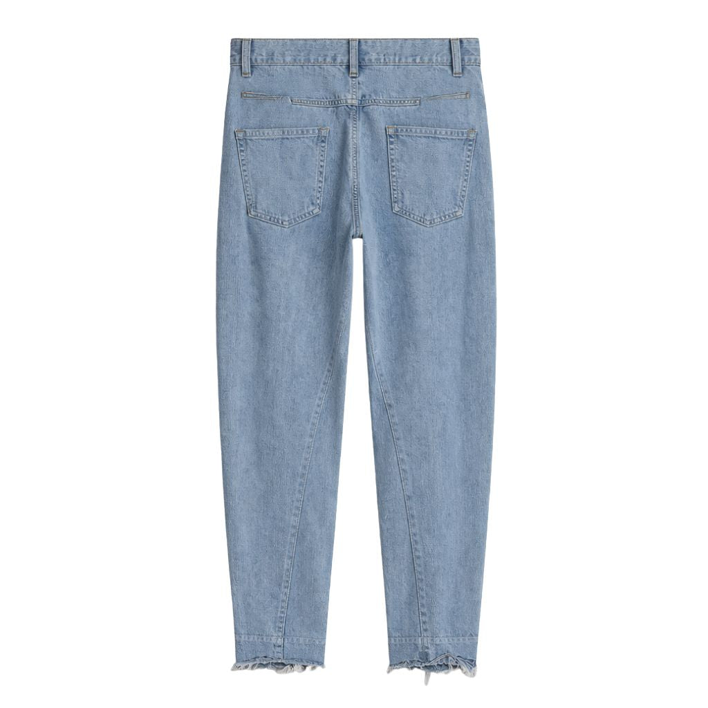 Loro Piana Light Wash Barrel Leg Wool Cashmere Blend Jeans