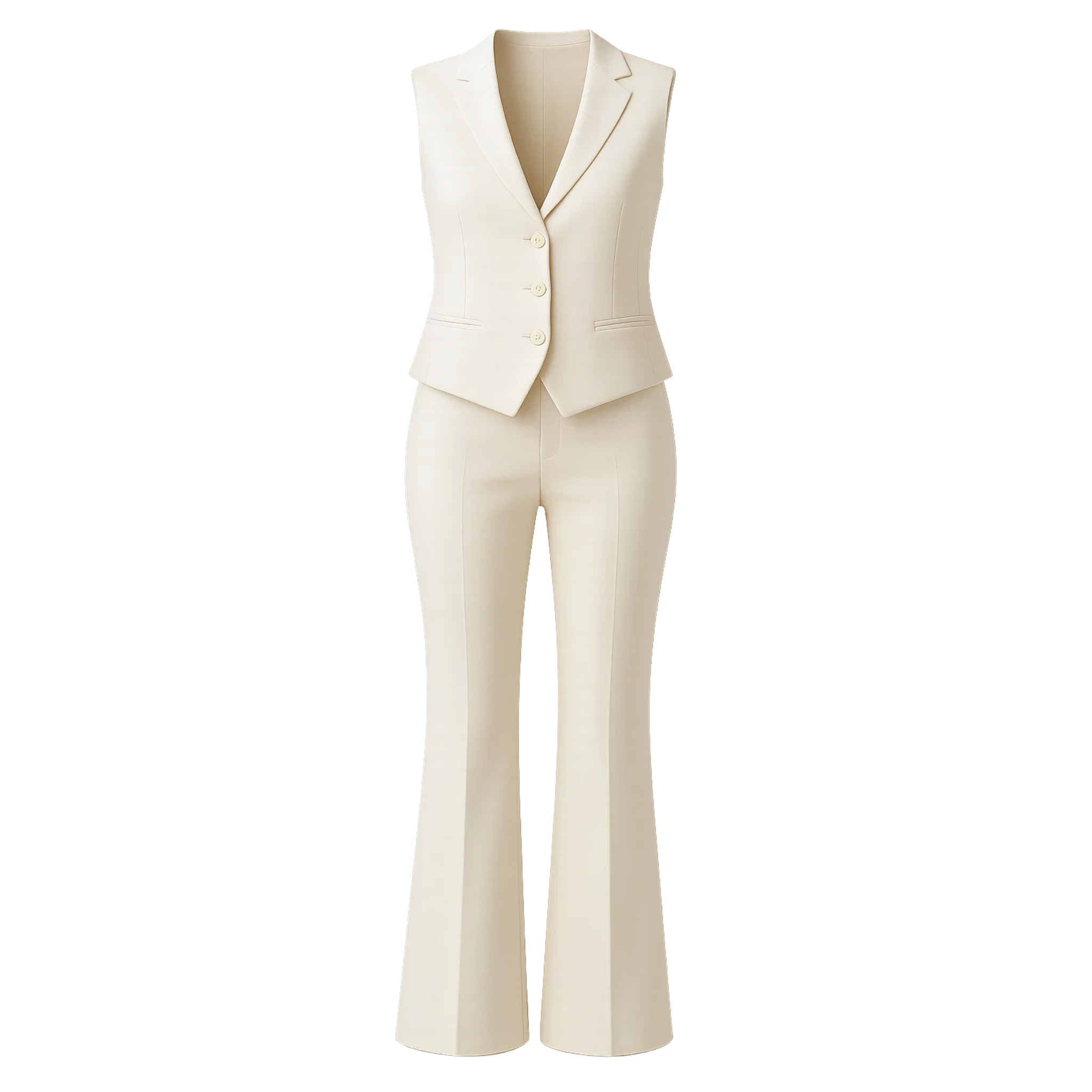 Women's Cream Vest Flare Pants Two Piece Suit Set