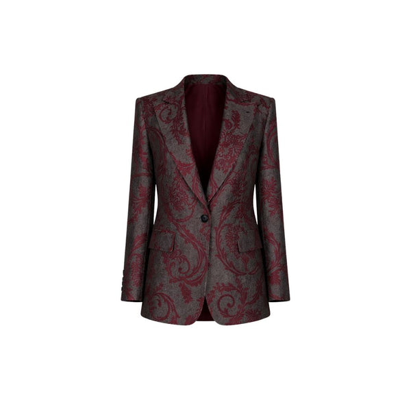 Burgundy Baroque Velvet Graphic Jacket