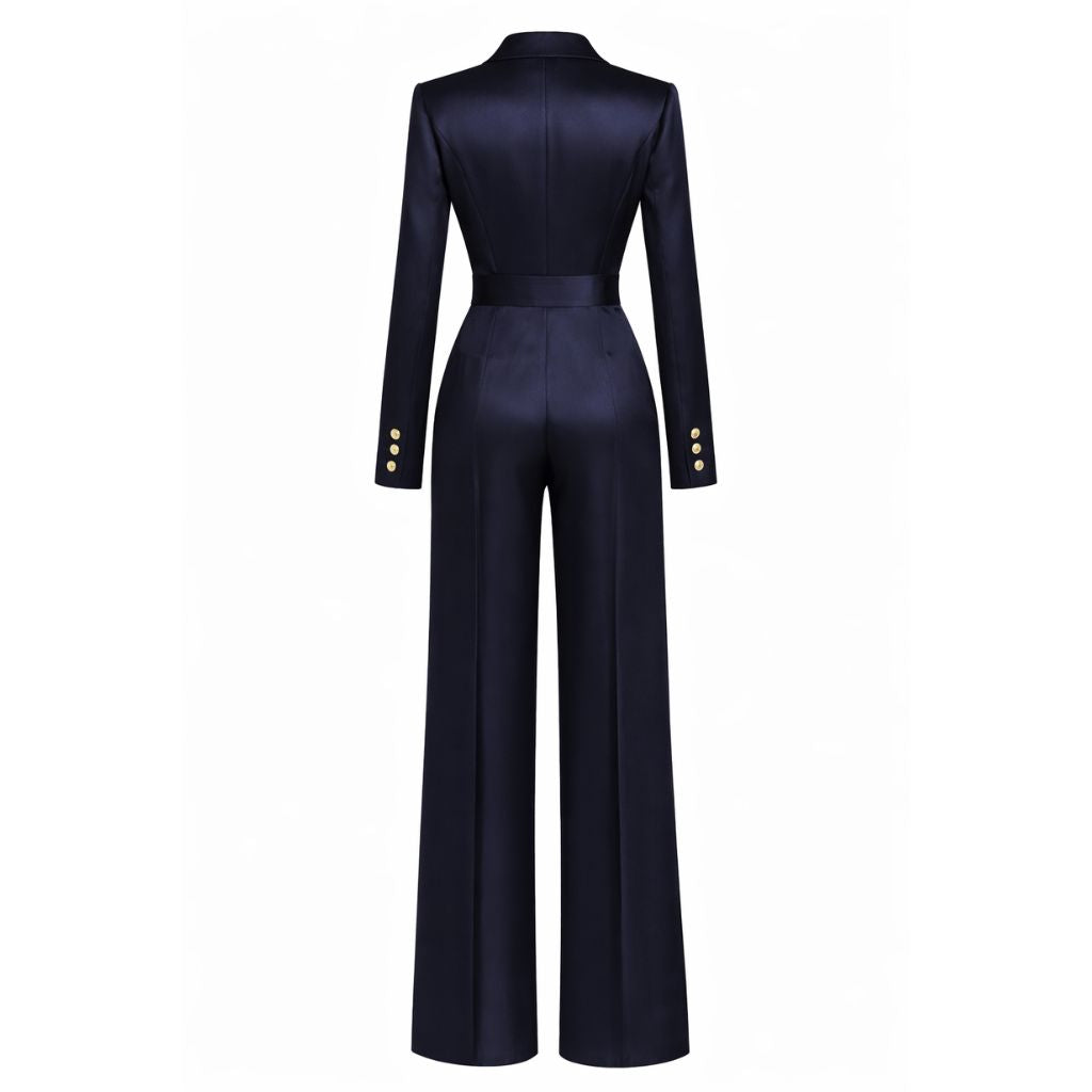 Navy Silk Satin Tailored Jumpsuit