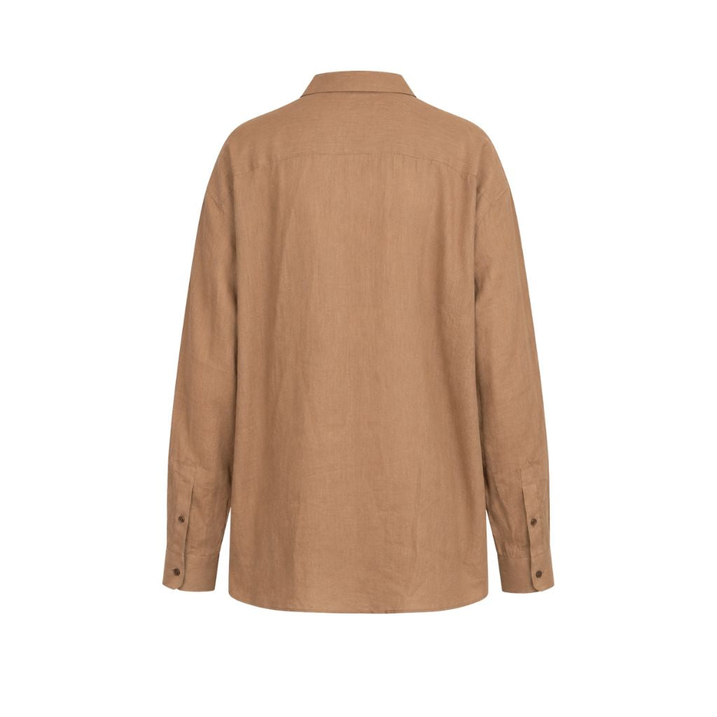 Tan Linen Oversized Button-Up Shirt