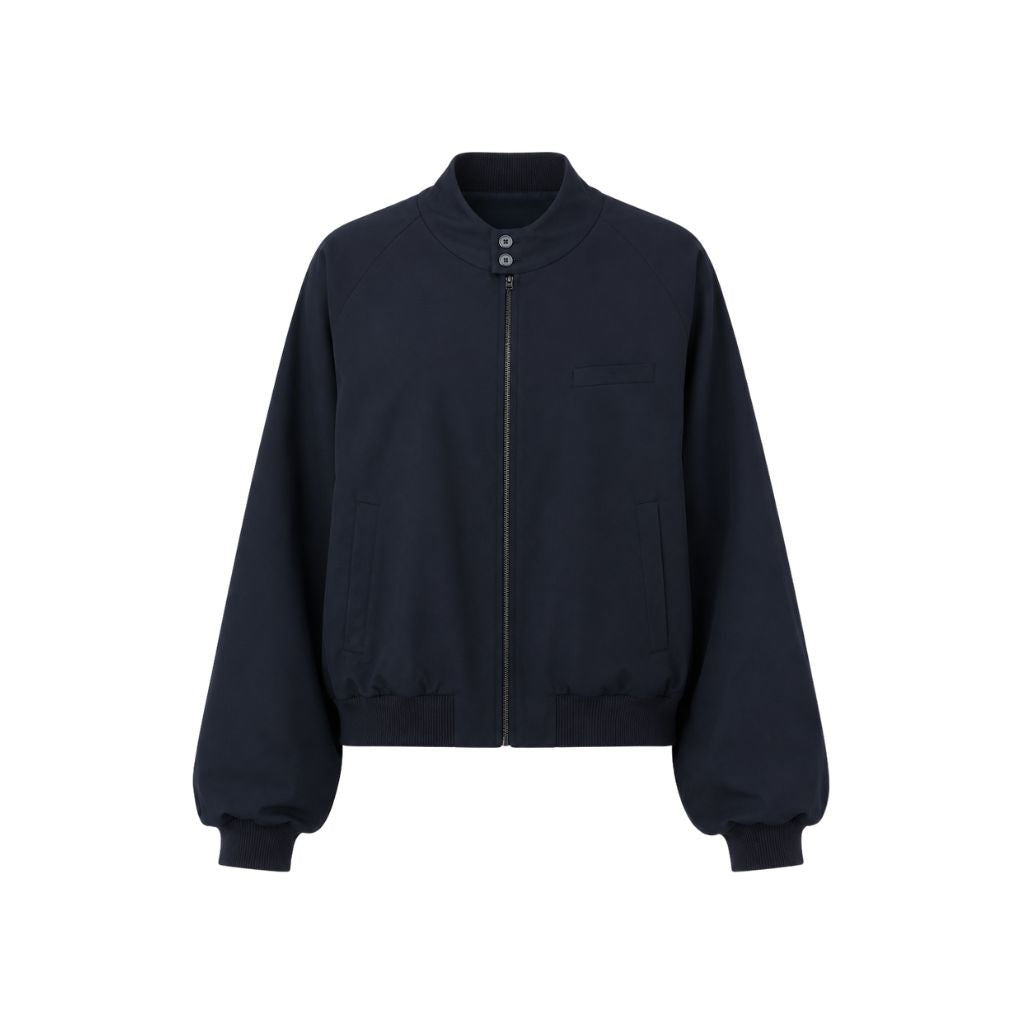 Navy Loro Piana Cropped Bomber Jacket