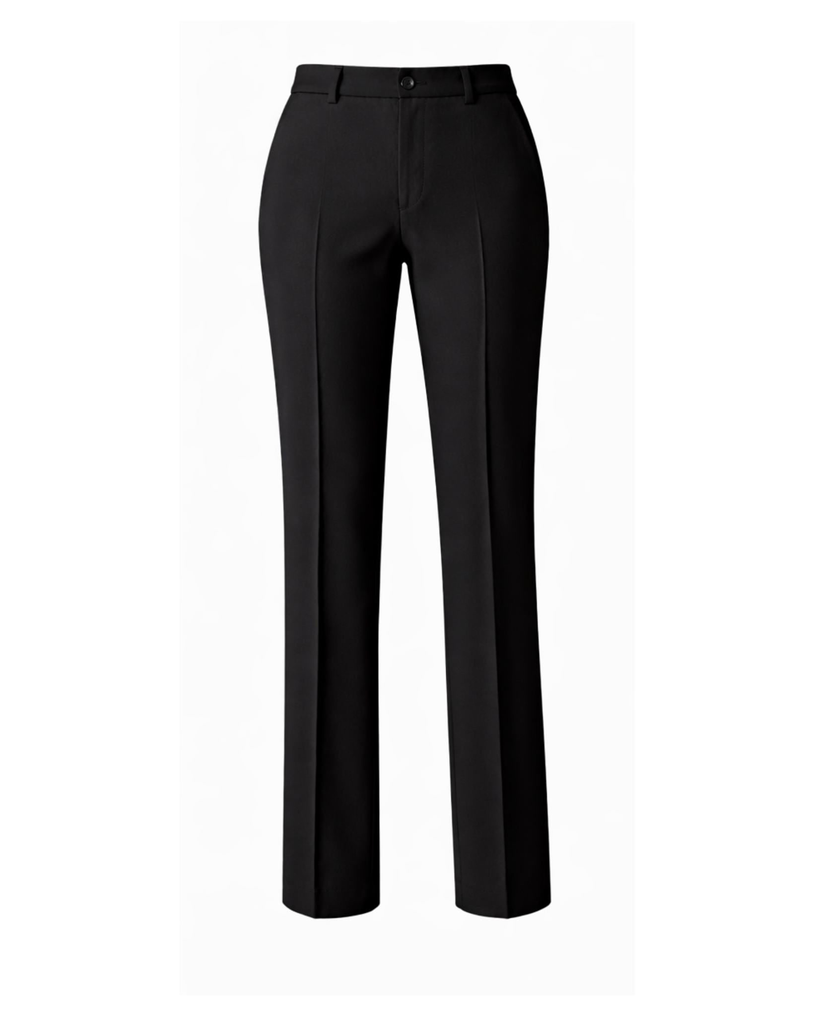 Women's Wearhouse | Black Fitted Suit Trouser in a tailored black fabric featuring a slim, straight-leg cut with front creases, belt loops, and a classic waistband for sophisticated women's suiting.