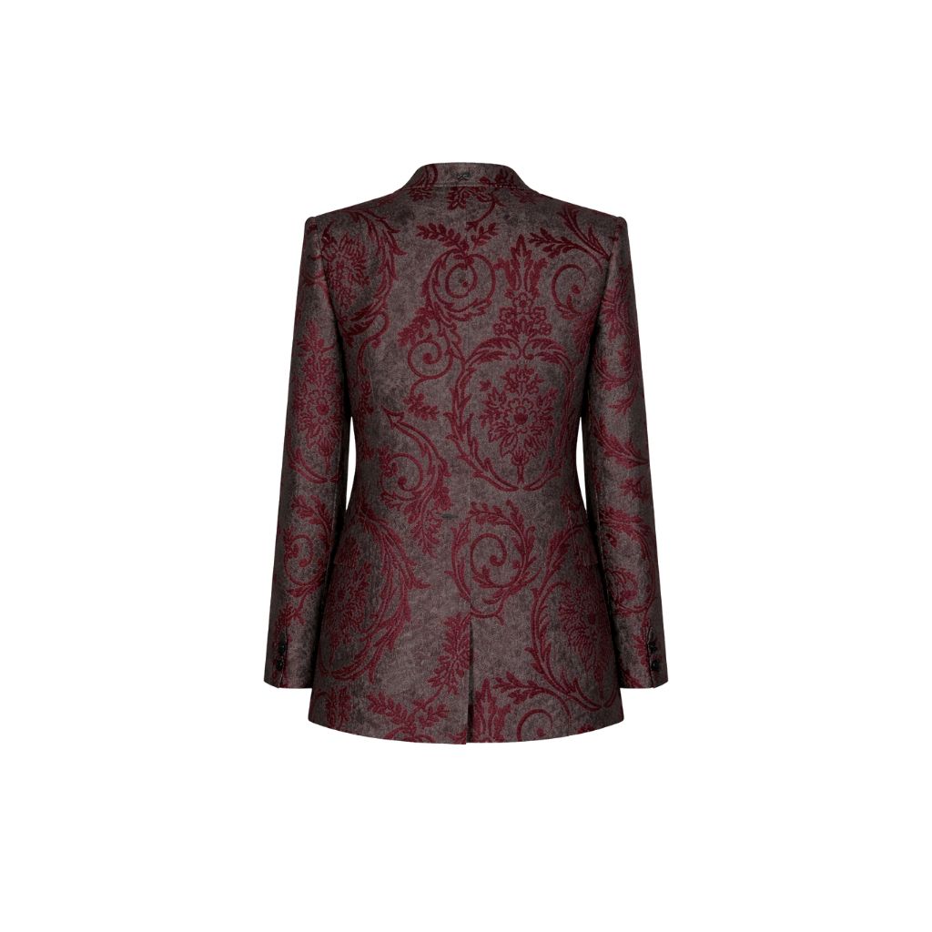 Burgundy Baroque Velvet Graphic Jacket