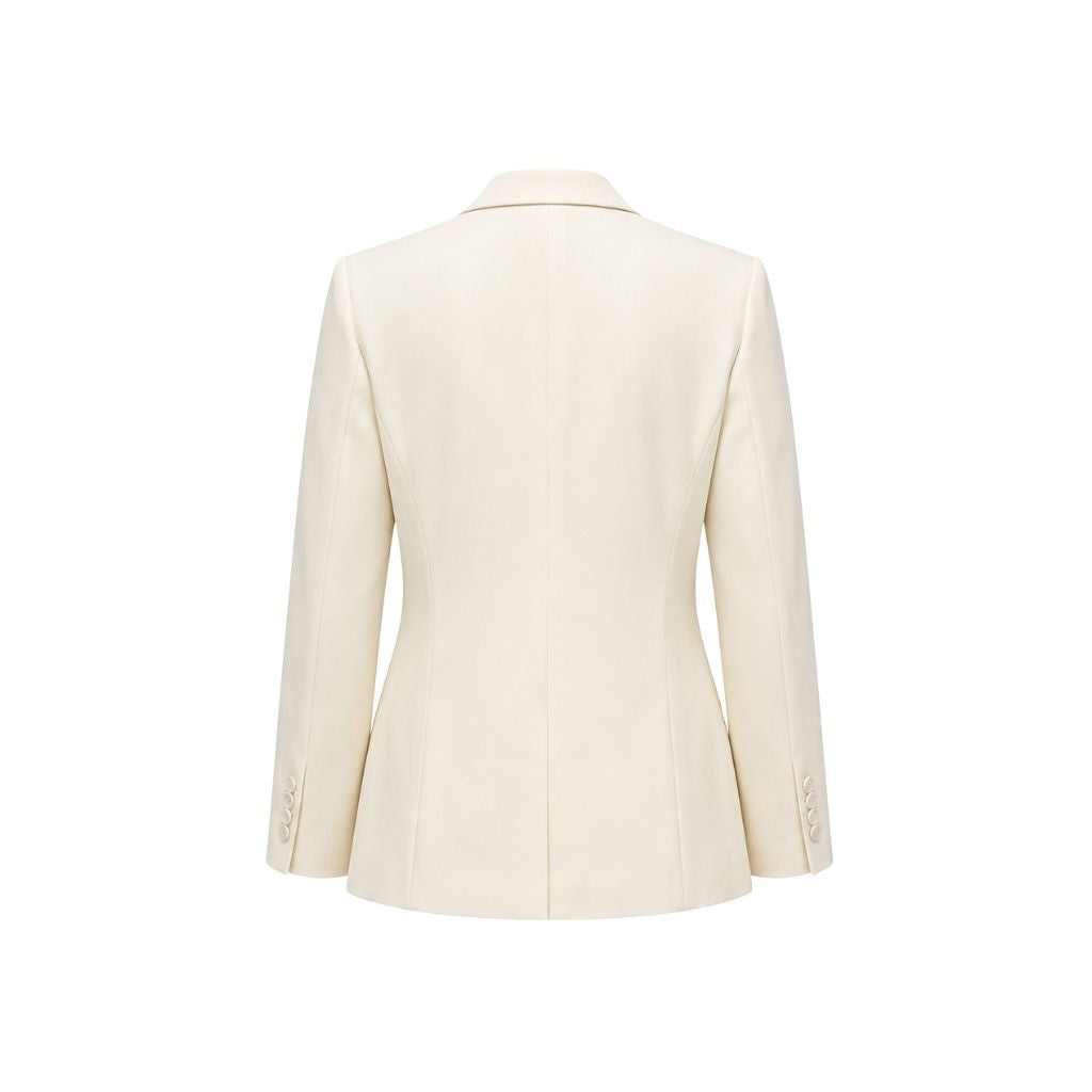Ivory Wool Single-Button Blazer, view 2