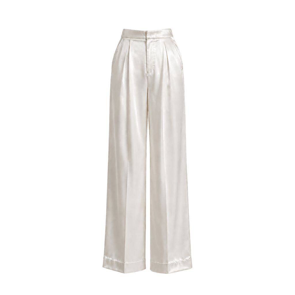 White Silk Double-Pleated Trousers