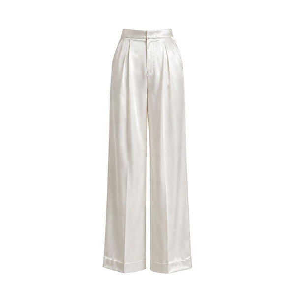 White Silk Double-Pleated Trousers