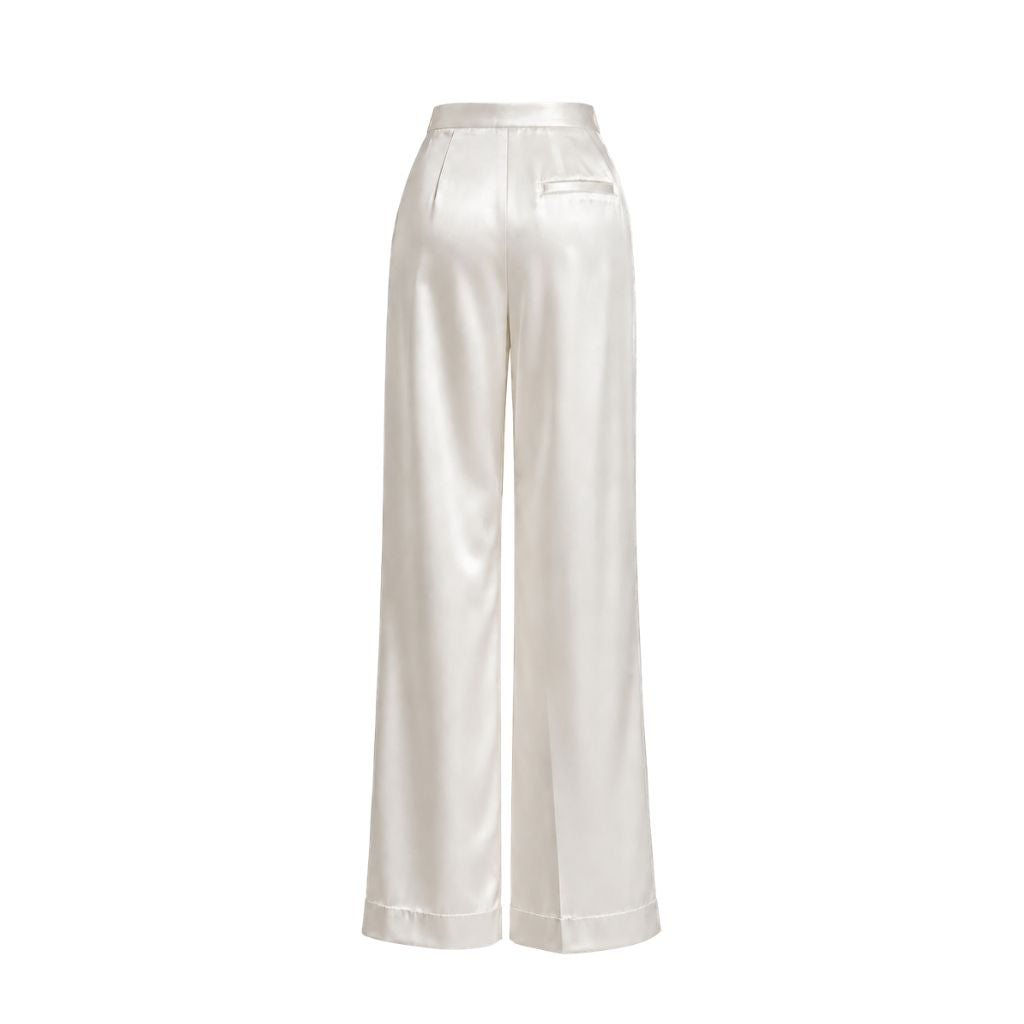 White Silk Double-Pleated Trousers, view 2