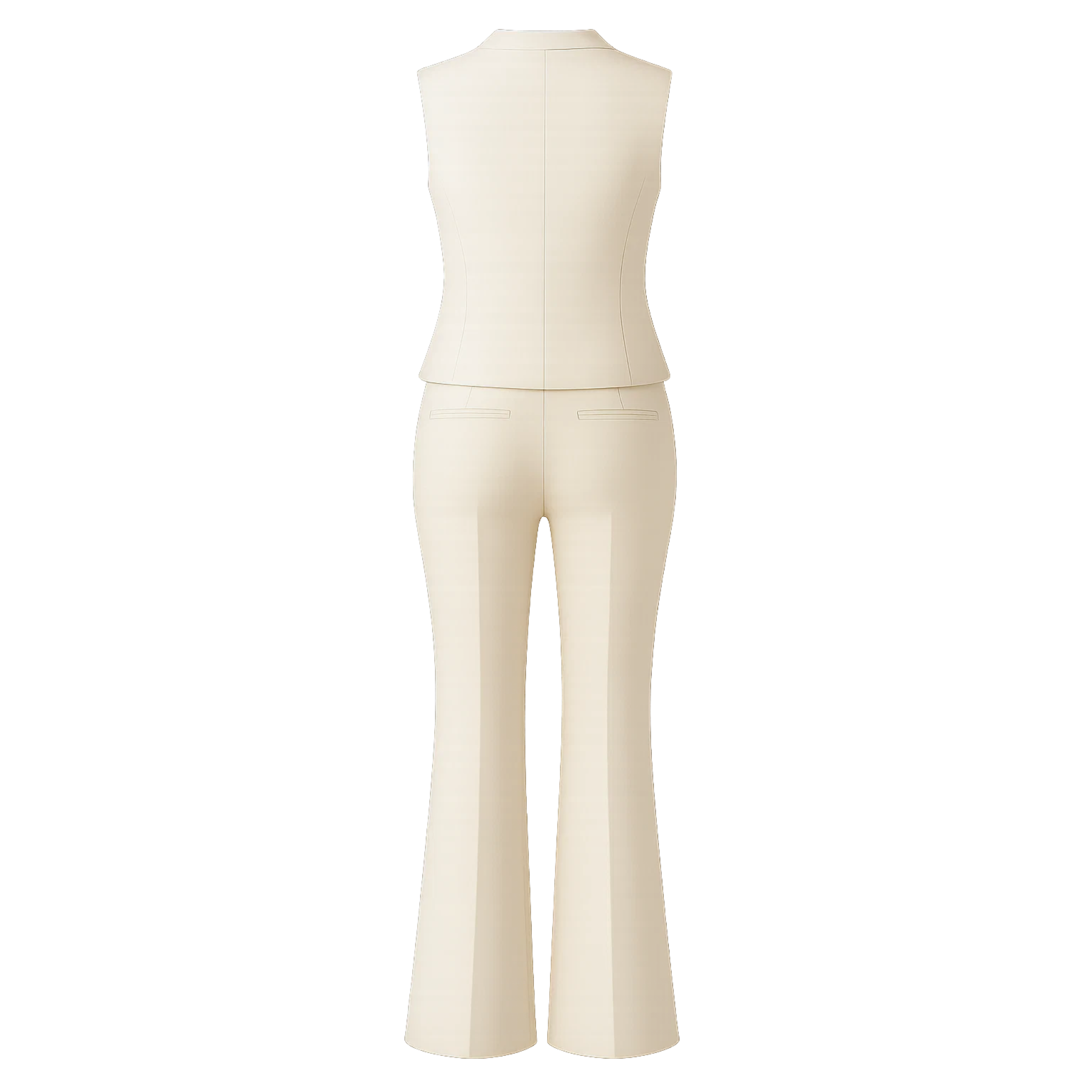 Women's Cream Vest Flare Pants Two Piece Suit Set