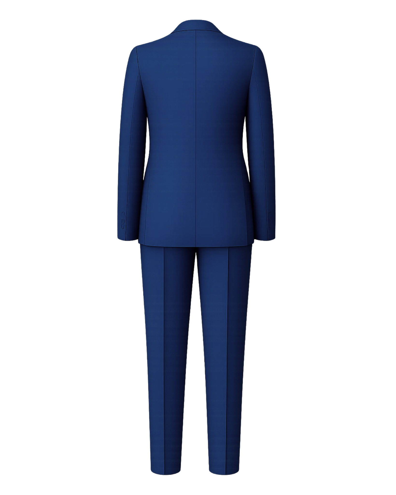 Men's Royal Blue Power Suit Set shown from the back, featuring a tailored blazer with clean lines and matching slim-fit trousers in a vibrant royal blue fabric for sharp menswear.
