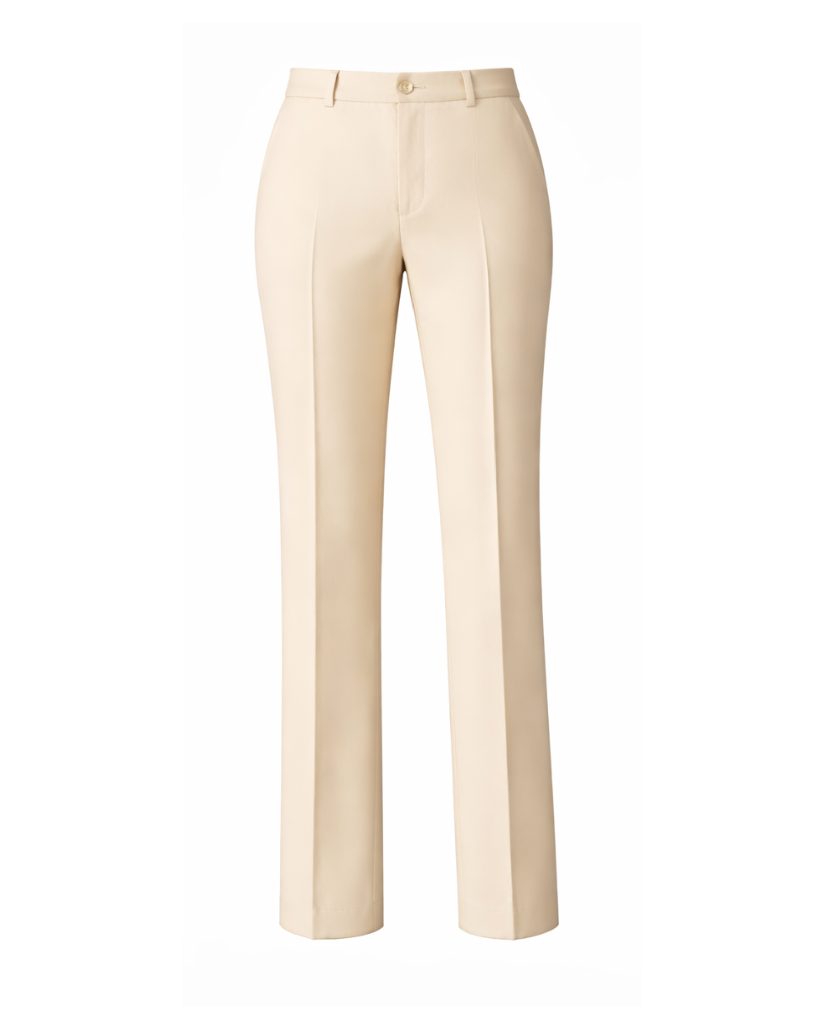 Women's Wearhouse | Cream Fitted Suit Trouser in a soft cream fabric, featuring a tailored fit with front creases, a mid-rise waist, belt loops, and a clean, elegant silhouette for refined women's formalwear.