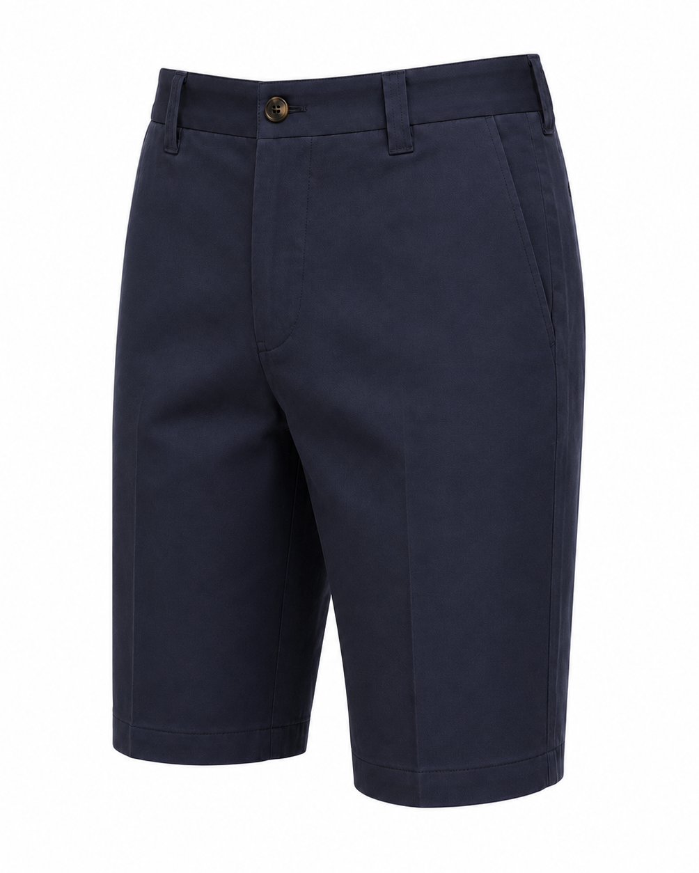 Men’s Loro Piana Tailored Bermuda Shorts in deep navy, featuring a sleek flat front, belt loops, side pockets, and a button fastening for refined summer leisurewear.