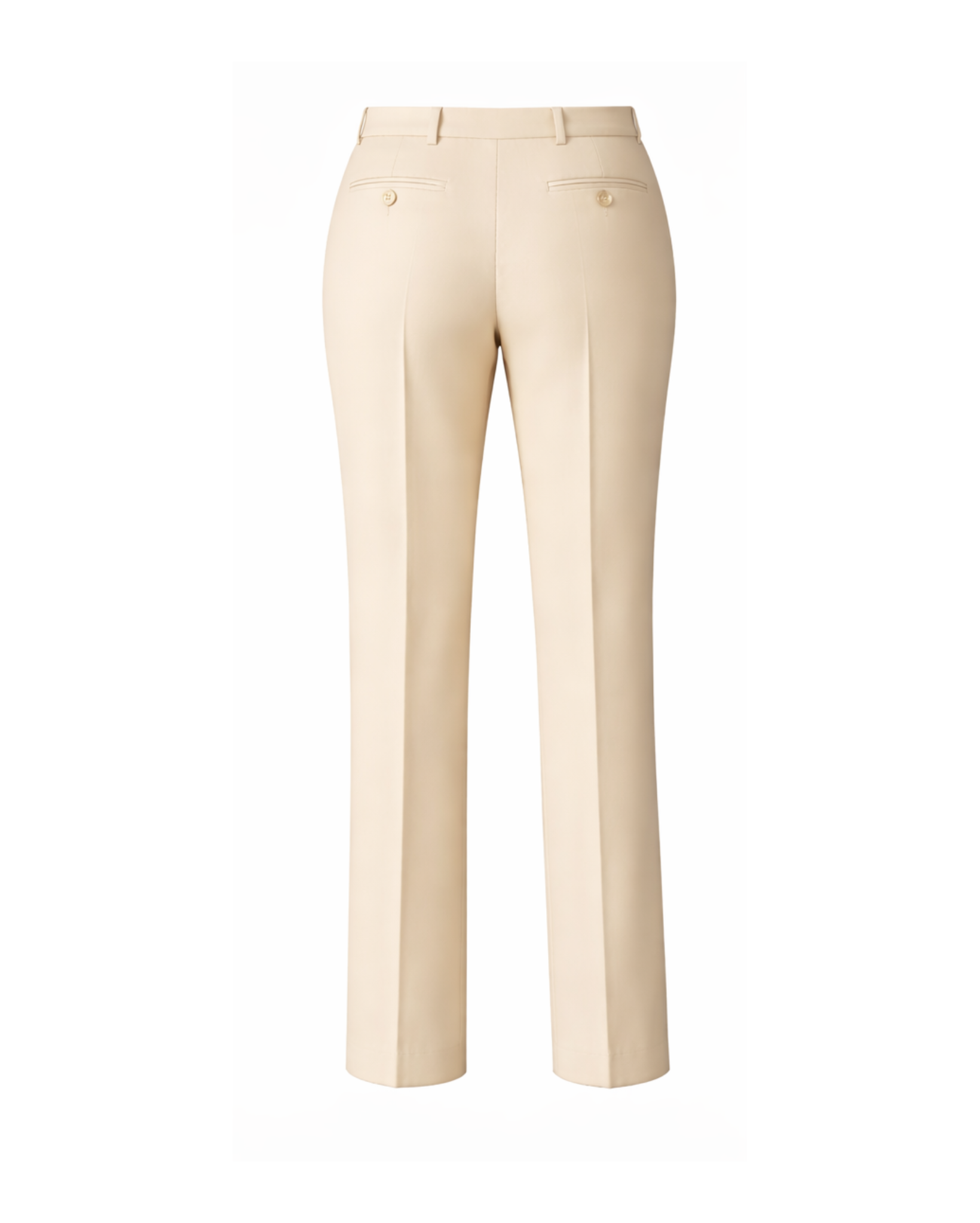 Women's Wearhouse | Cream Fitted Suit Trouser shown from the back in a smooth cream fabric, featuring a tailored slim fit with buttoned welt pockets and belt loops for elegant women’s suiting.