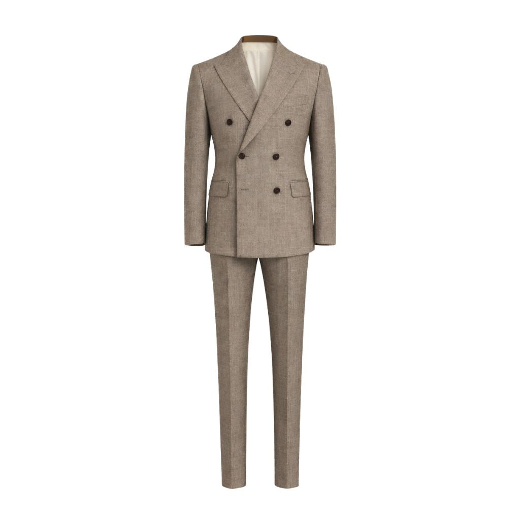 Loro Piana Beige Textured Wool Double-Breasted Suit