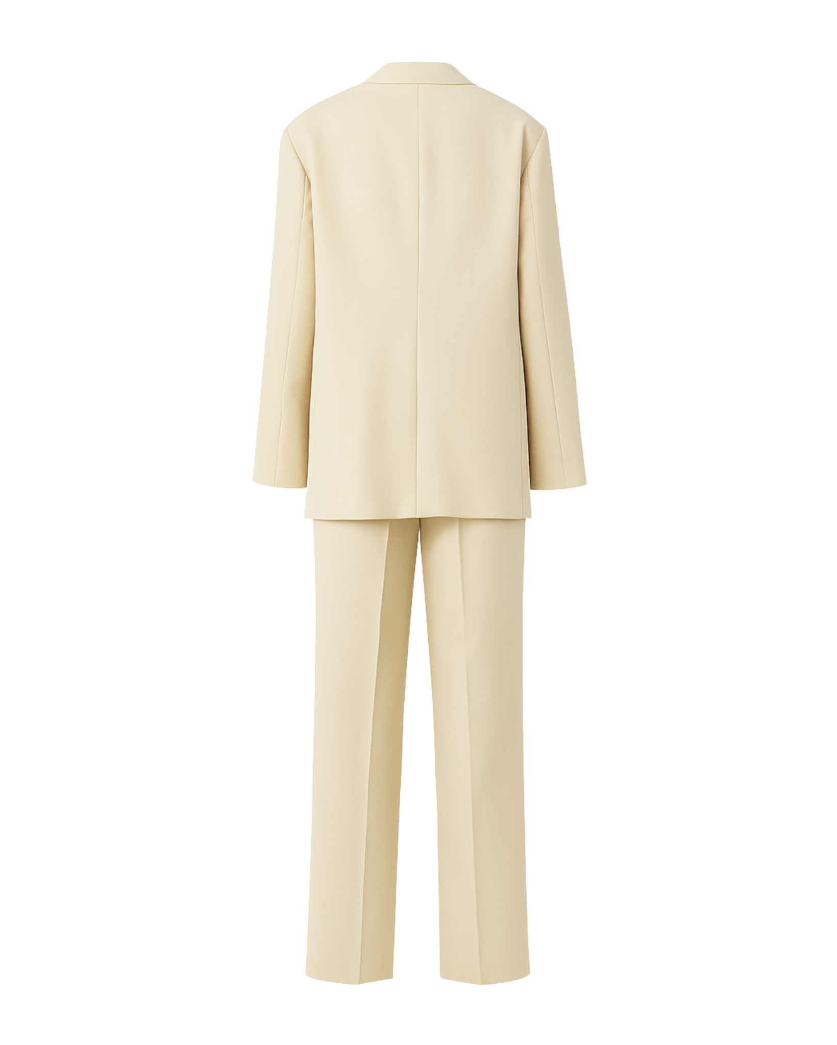 PRE-LOVED | Women's Cream Oversized Wedding Suit shown from the back, featuring a relaxed fit blazer with clean lines and straight-leg trousers in a soft cream fabric.