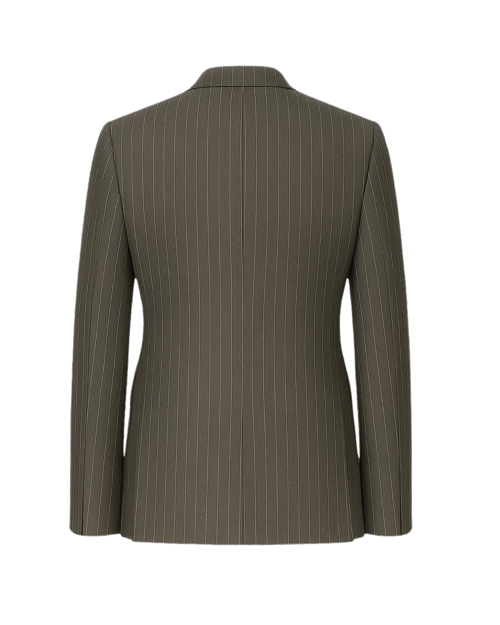 Men's Gray Pinstripe Classic Blazer Jacket shown from the back, featuring a clean silhouette with vertical pinstripes and tailored construction for refined menswear.