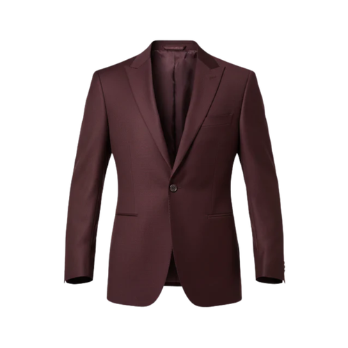Burgundy Wool Blazer with a single-button closure, notched lapels, and a slim tailored cut accentuating a refined, modern silhouette perfect for formal evening or business wear.