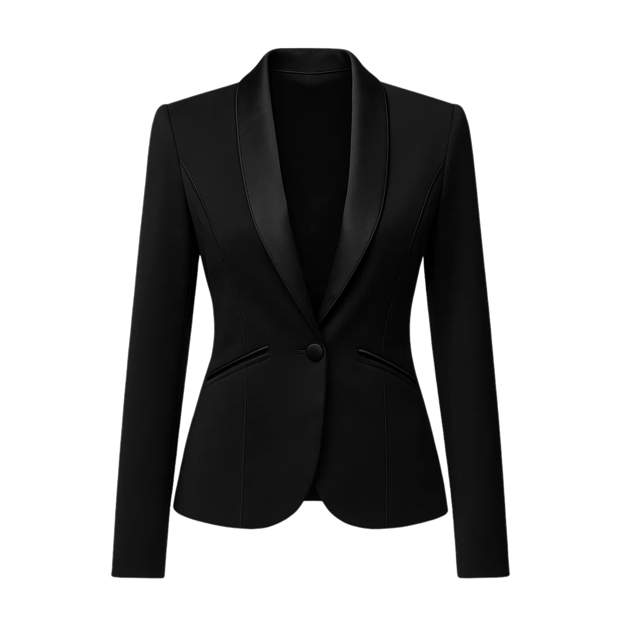 Black Fitted Blazer Shawl Collar Single Button Formal Black Fitted Blazer Shawl Collar Single Button Formal