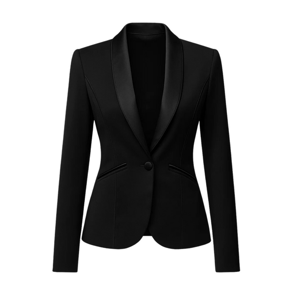 chinese dress ladies The Tailory New York Black Fitted Shawl Collar Single Button Formal Blazer, 36