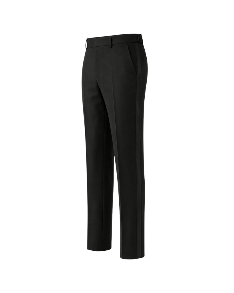 Black Loro Piana evening trousers side view