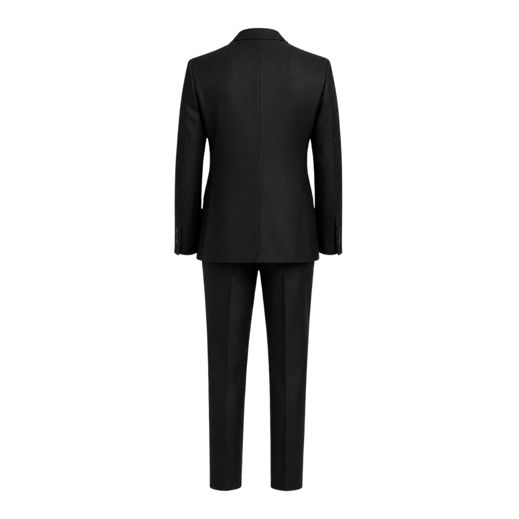 Black Loro Piana three-piece suit back view