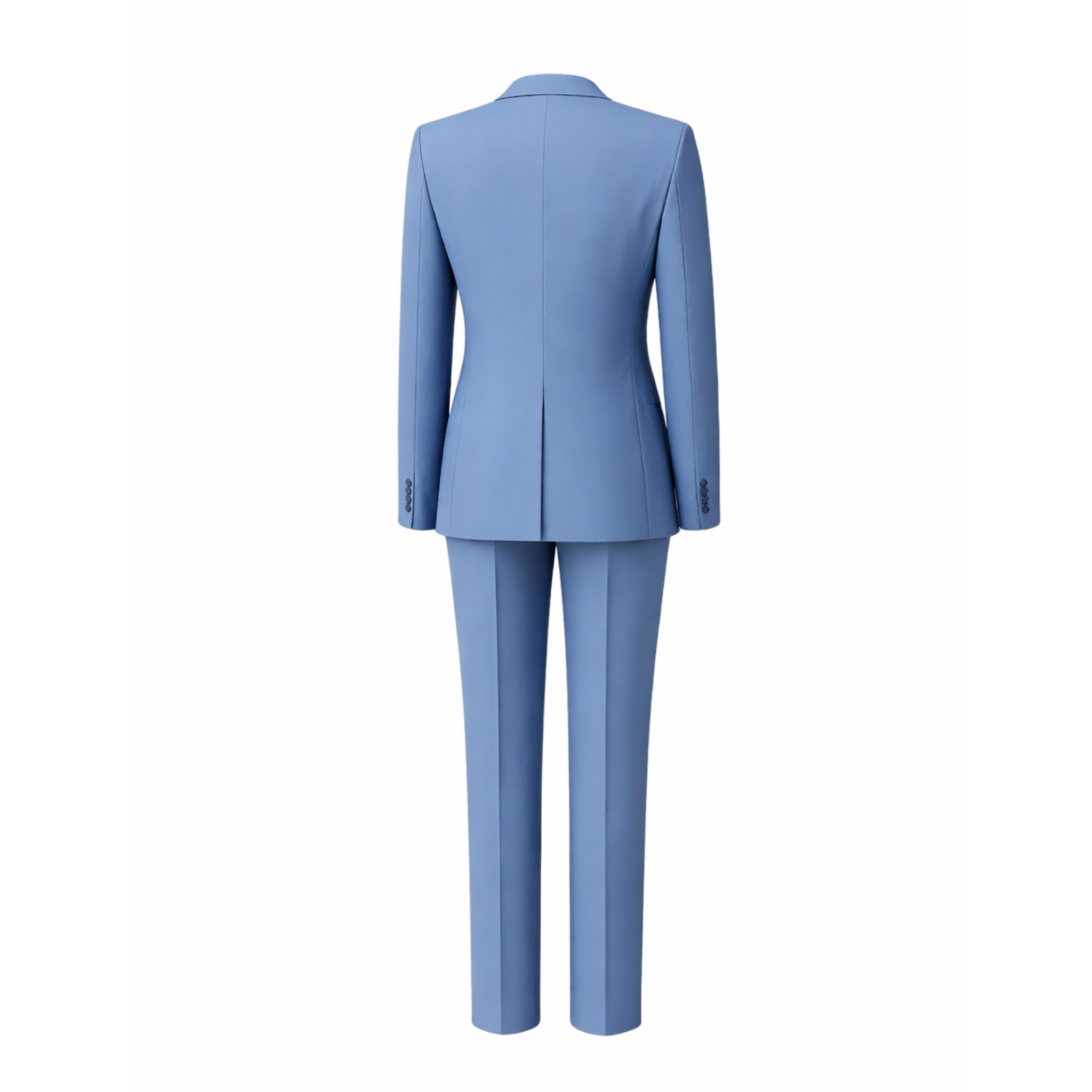 Light blue suit jacket and pants on a white background