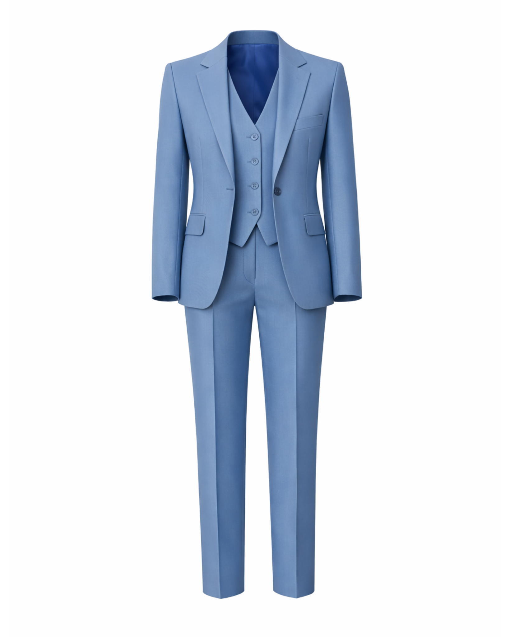 Blue suit with vest on a white background