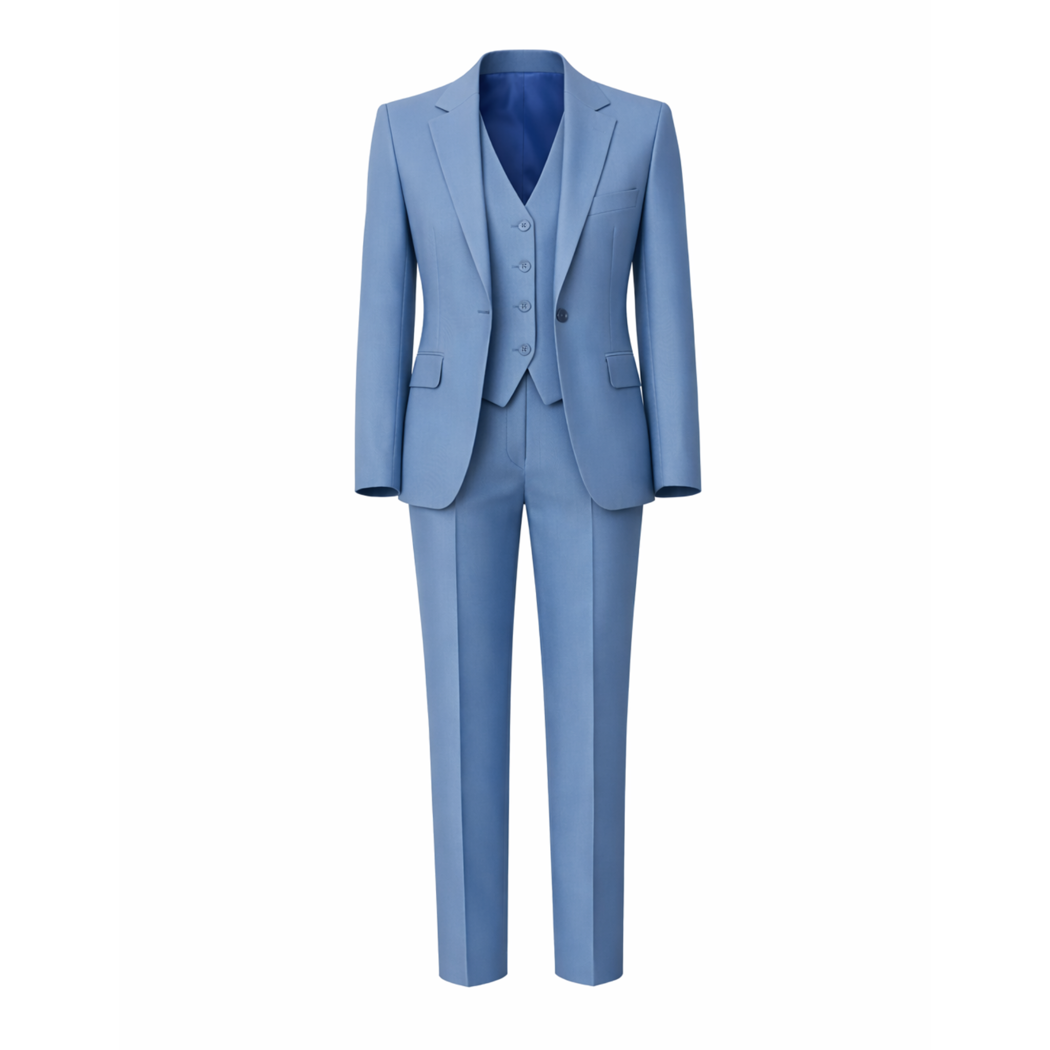 Blue suit with vest on a white background