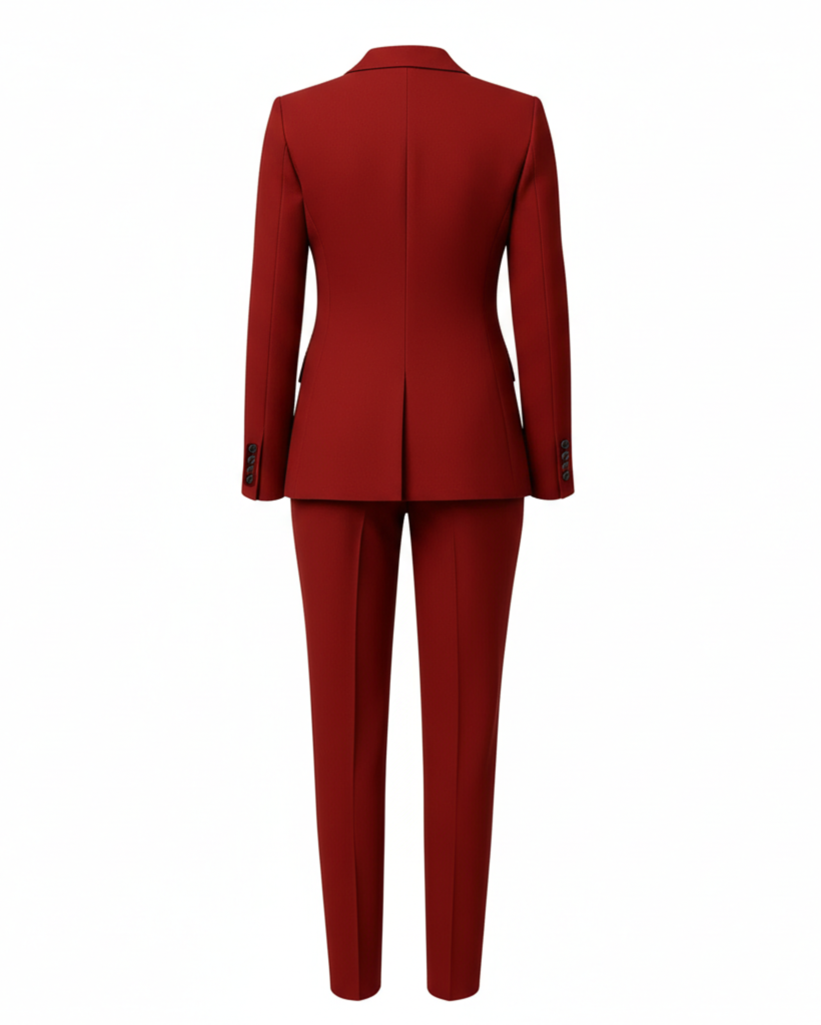Red suit jacket and pants on a white background