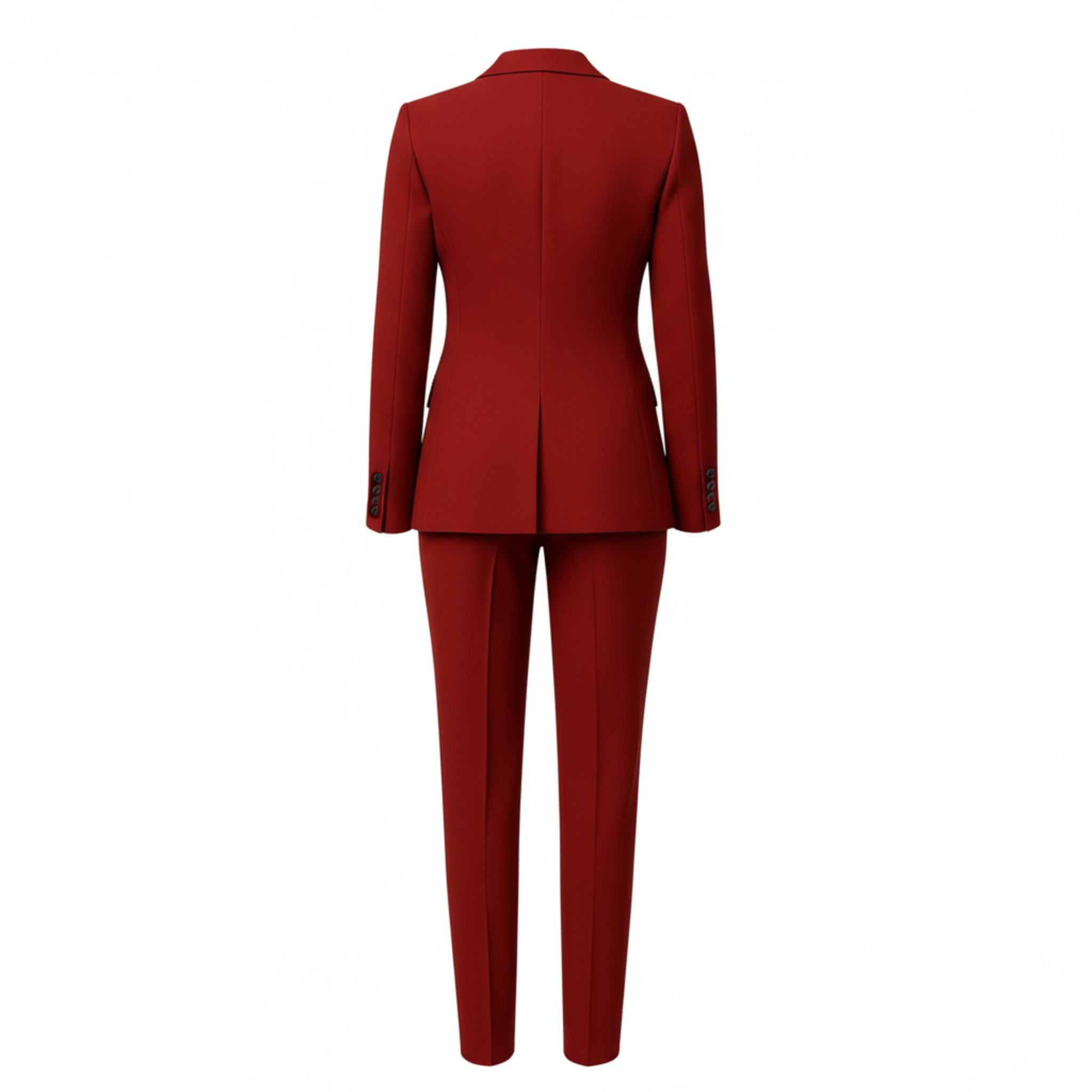 Red suit jacket and pants on a white background