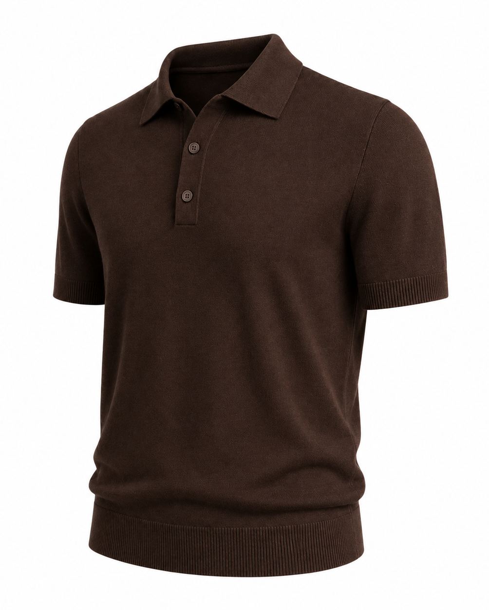Men’s Loro Piana Featherweight Cashmere Polo in deep chocolate brown, featuring a smooth knit, short sleeves, three-button placket, and ribbed trims for refined, lightweight luxury.