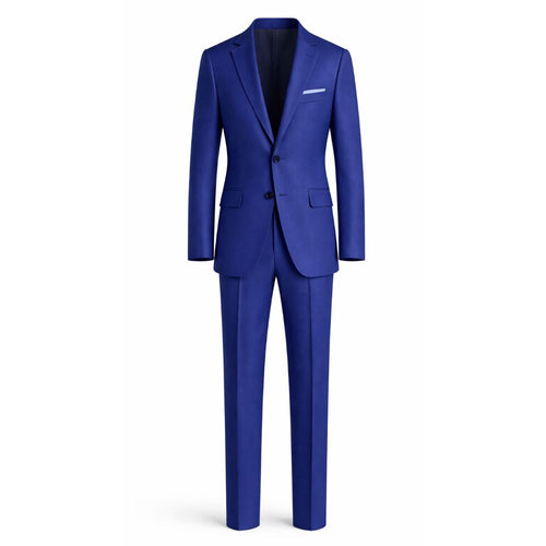 Royal Blue Men's Two-Piece Classic Cut Suit displayed front-facing, featuring a tailored jacket with notch lapels, two-button closure, and matching slim trousers for a refined, elegant look.