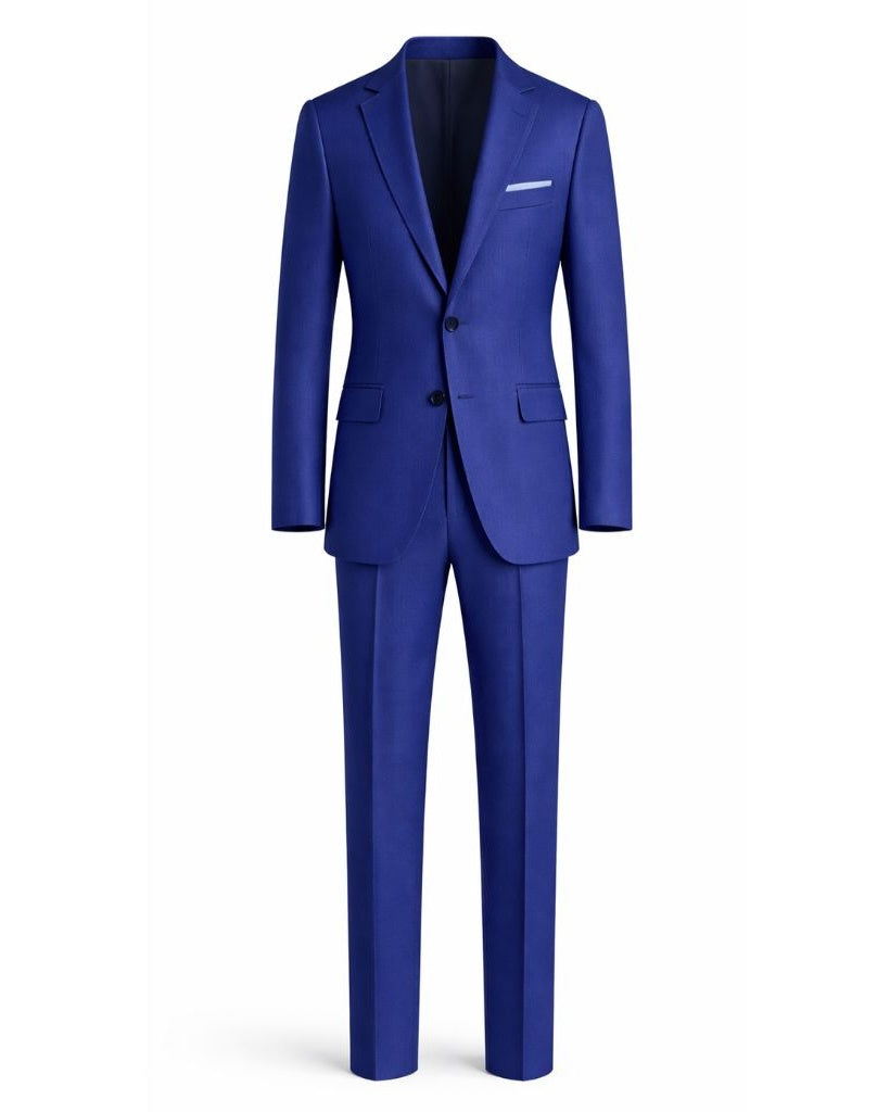 Royal Blue Men's Two-Piece Classic Cut Suit displayed front-facing, featuring a tailored jacket with notch lapels, two-button closure, and matching slim trousers for a refined, elegant look.