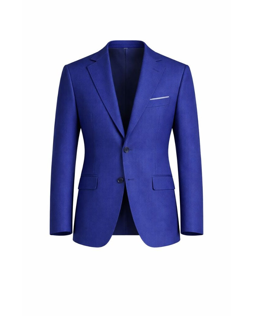 Royal Blue Men's Classic Cut Jacket shown front-facing with notch lapels, two-button closure, and flap pockets, crafted from vivid royal blue fabric for sharp, timeless menswear.