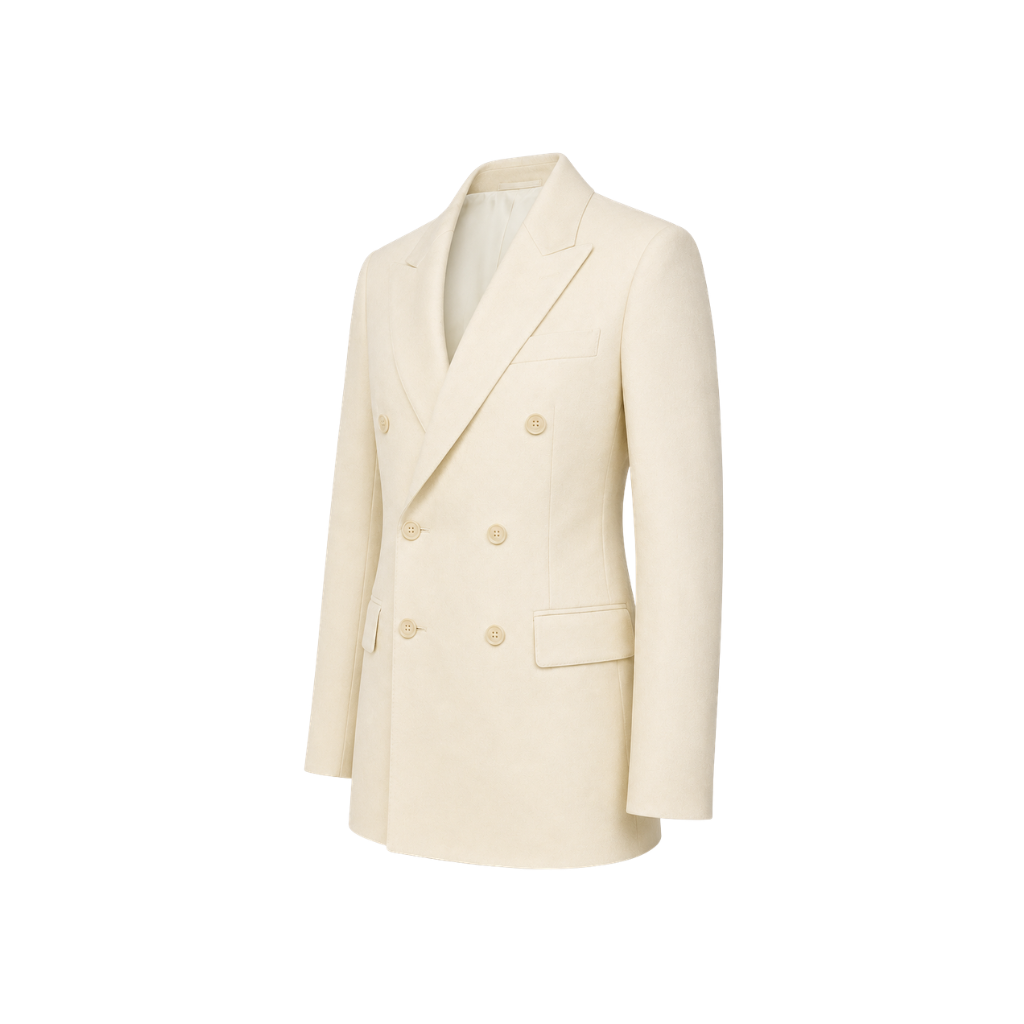 Ivory Loro Piana men's city hall wedding double-breasted blazer side view