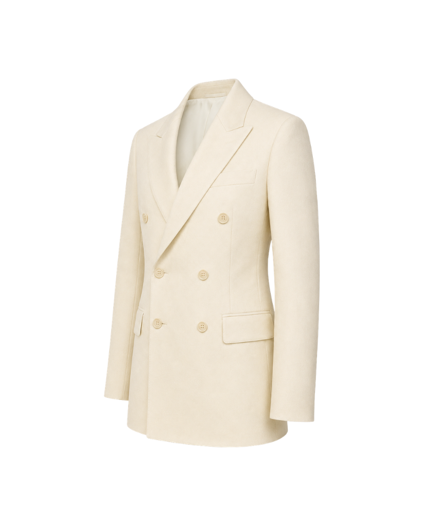 Ivory Loro Piana men's city hall wedding double-breasted blazer side view