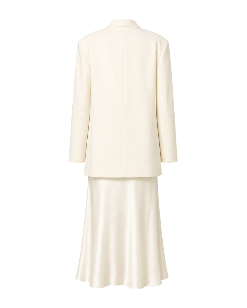 Ivory Loro Piana women's two-piece blazer and dress set back view