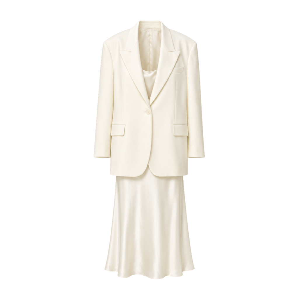 Ivory Loro Piana women's two-piece blazer and dress set front view