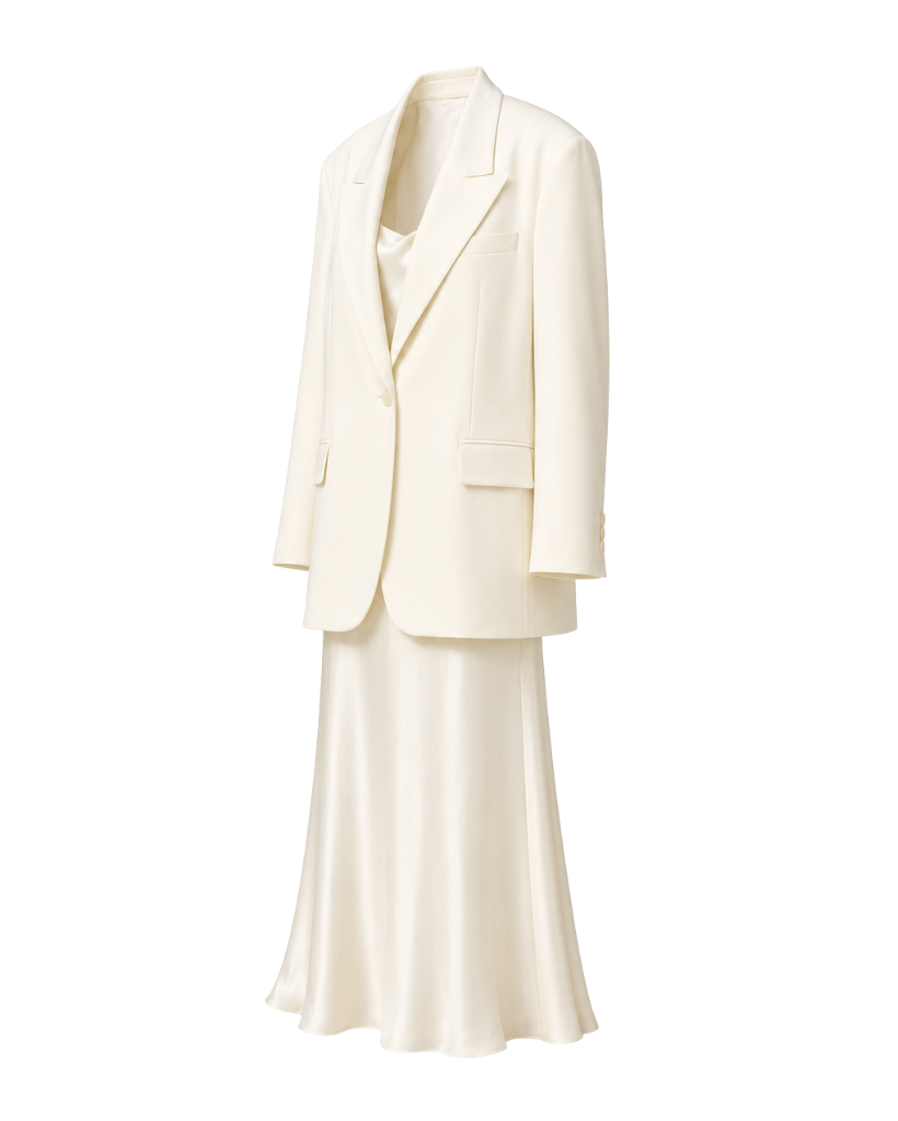 Ivory Loro Piana women's two-piece blazer and dress set side view