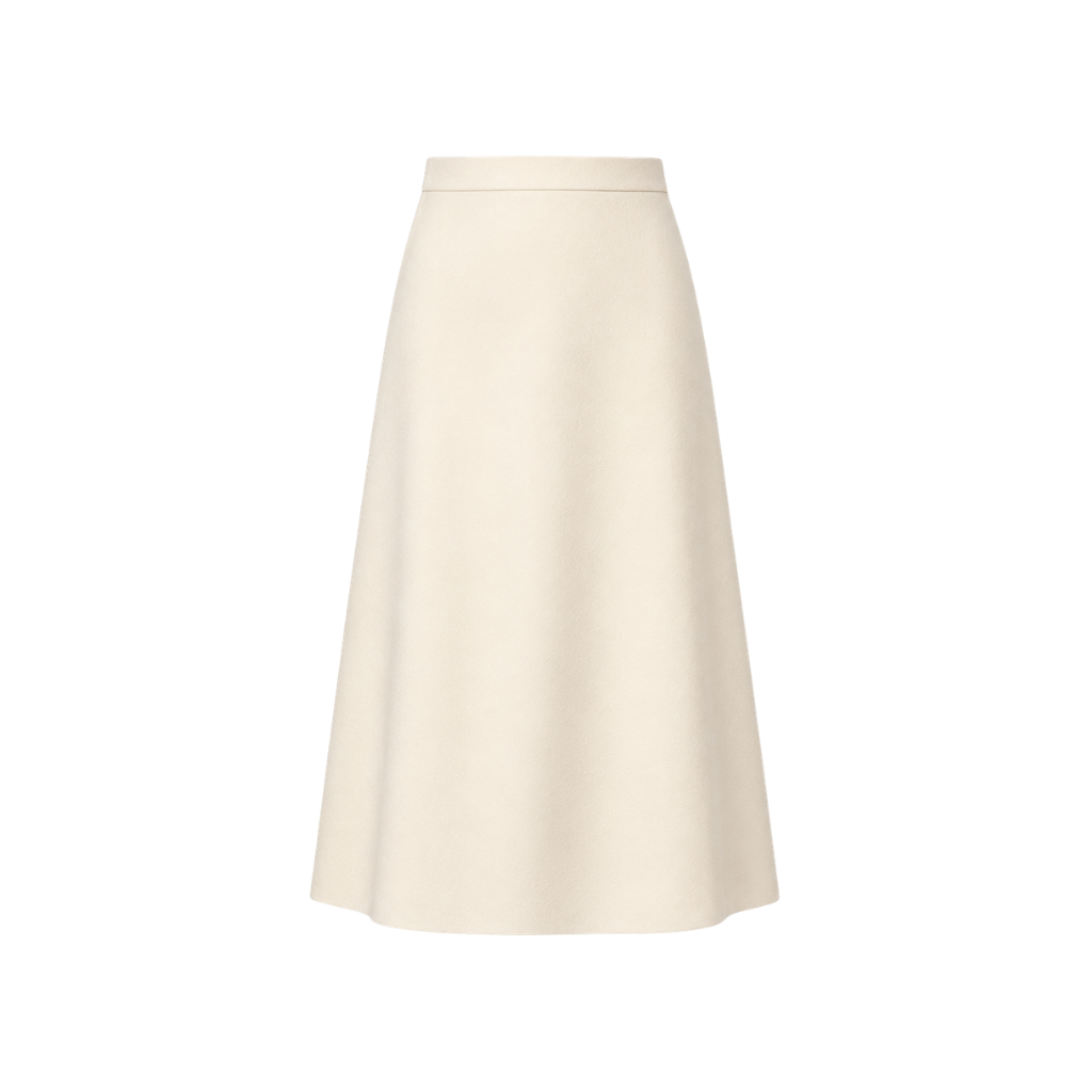 Ivory Loro Piana wool women's midi skirt front view