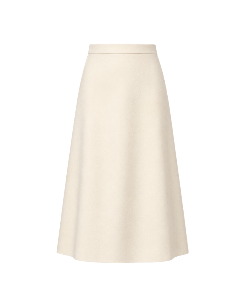 Ivory Loro Piana wool women's midi skirt front view